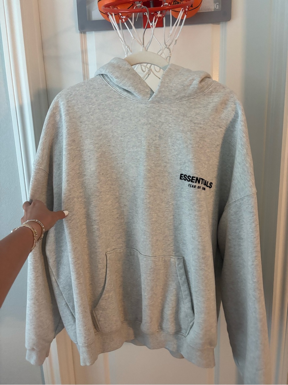 ESSENTIALS Light Gray Pullover Hoodie with Small Logo
